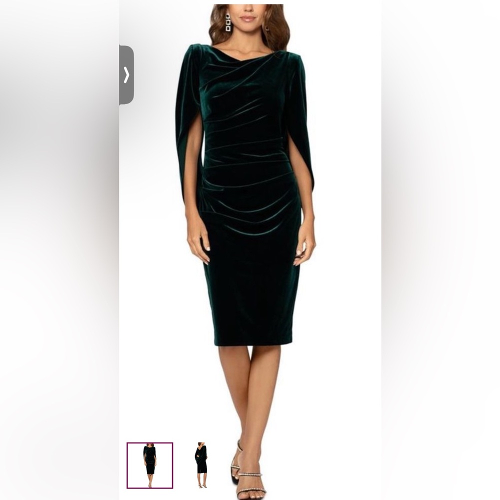 BETSY & ADAM Petite Velvet Cocktail Formal Dress Hunter Green size 14P